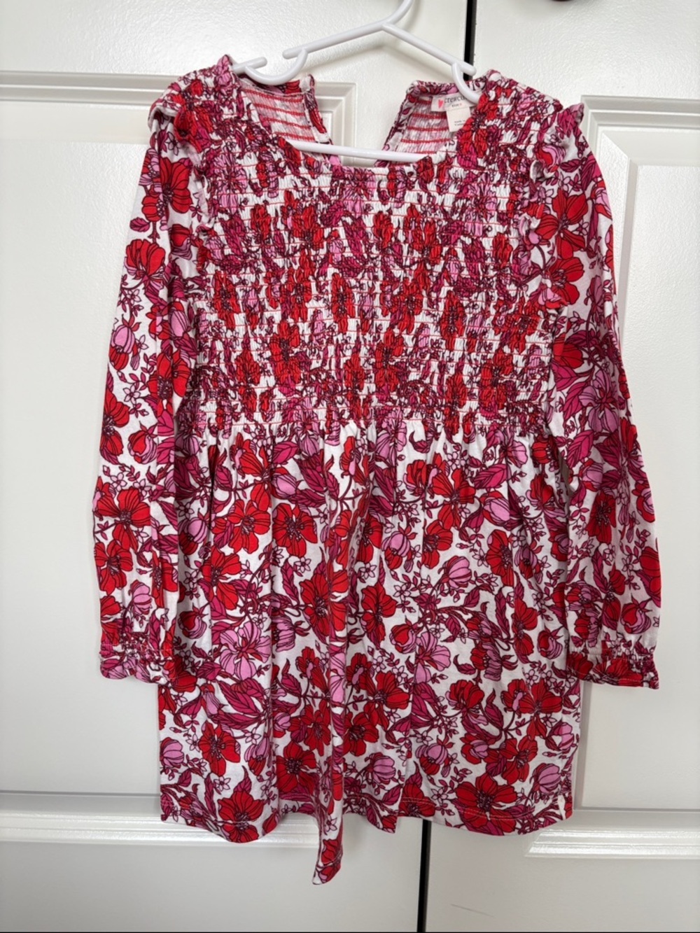 Crewcuts Red & Pink Floral Smocked Long-Sleeve Dress